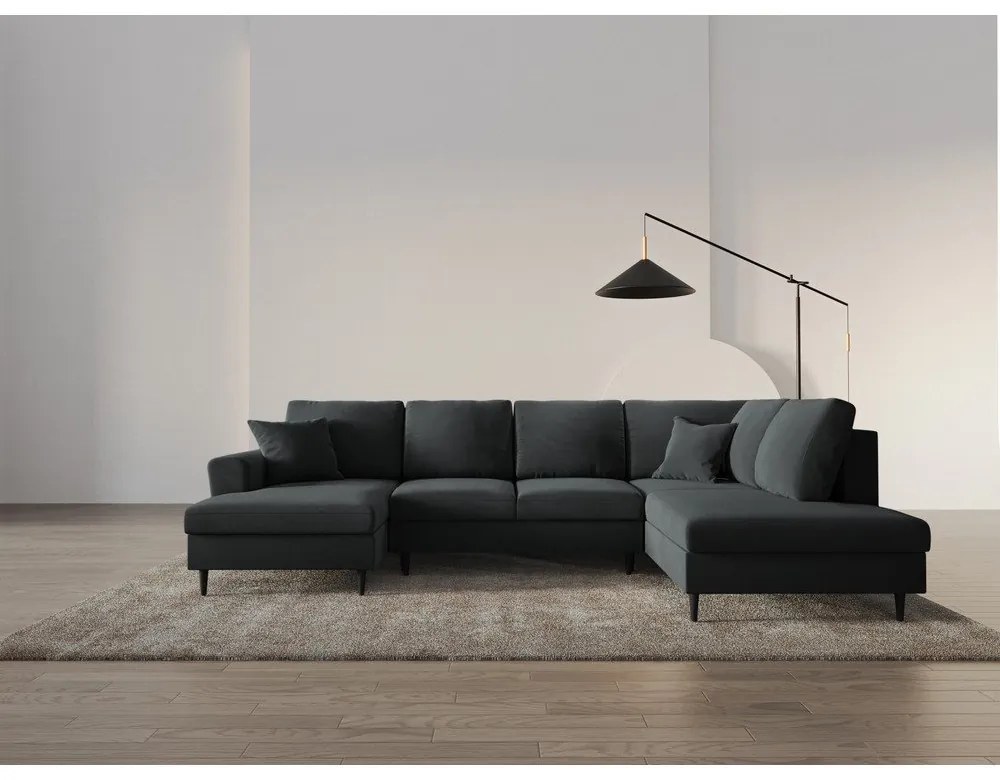 Tmavosivá zamatová rozkladacia/s úložným priestorom rohová pohovka (pravý roh/do "U") Kyoto – Cosmopolitan Design