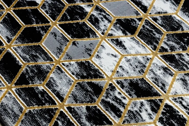 Dywany Łuszczów, Koberec behúň Gloss 409A 82 3D cubes black/gold/grey, 80x200, čierna, obývacia izba