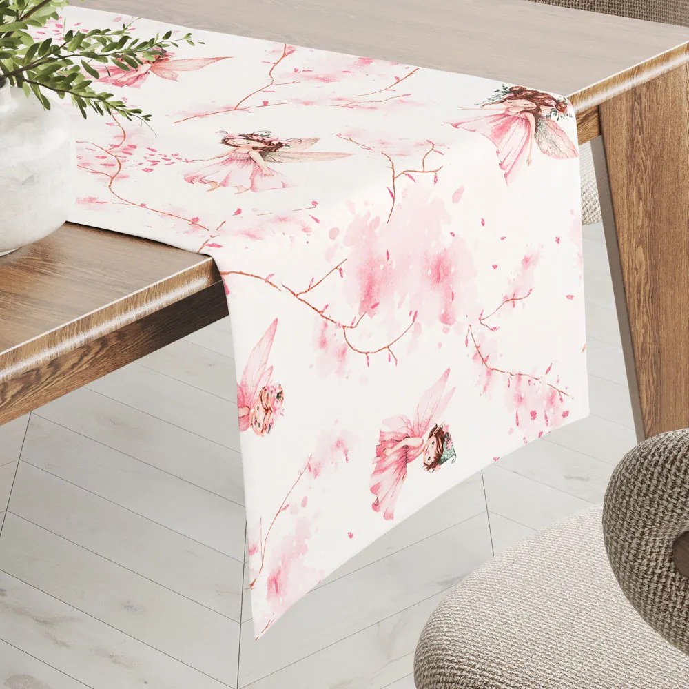 Biante Detský bavlnený behúň na stôl Sandra SA-684 Ružové víly na bielom 35x120 cm