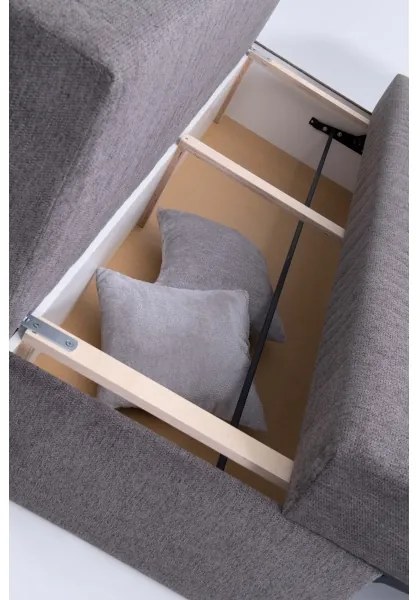 Čalúnená rozkladacia trojmiestna pohovka na každodenné spanie bez opierok PAUL sivá