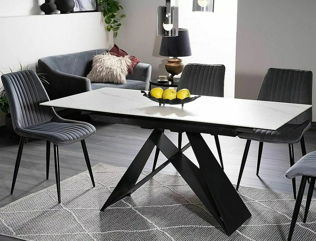 Jedálenský rozkladací stôl Westin 120/160 cm keramika čierny/biely mramor