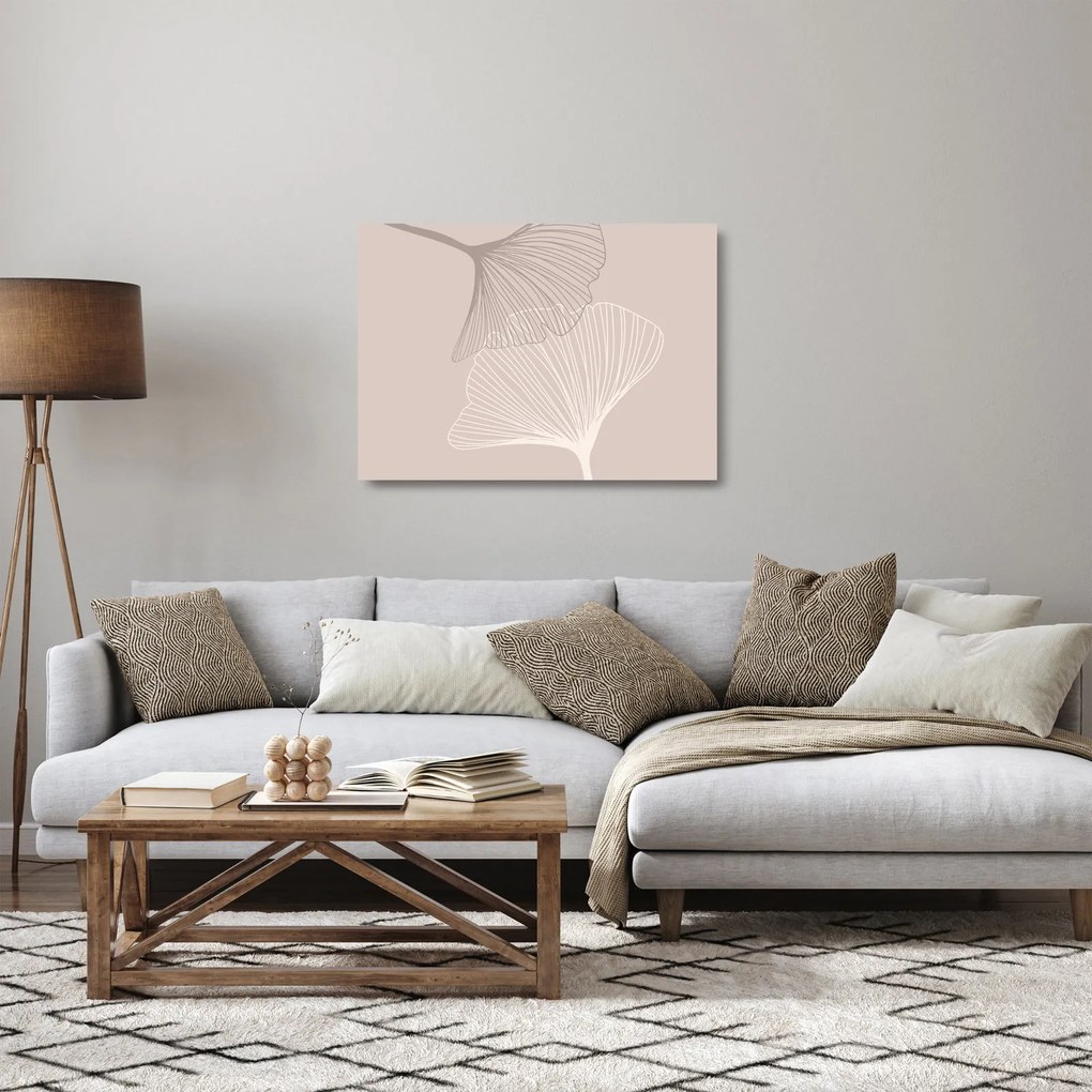 Sklenený obraz - Béžové listy N⁰2 (70x50 cm)