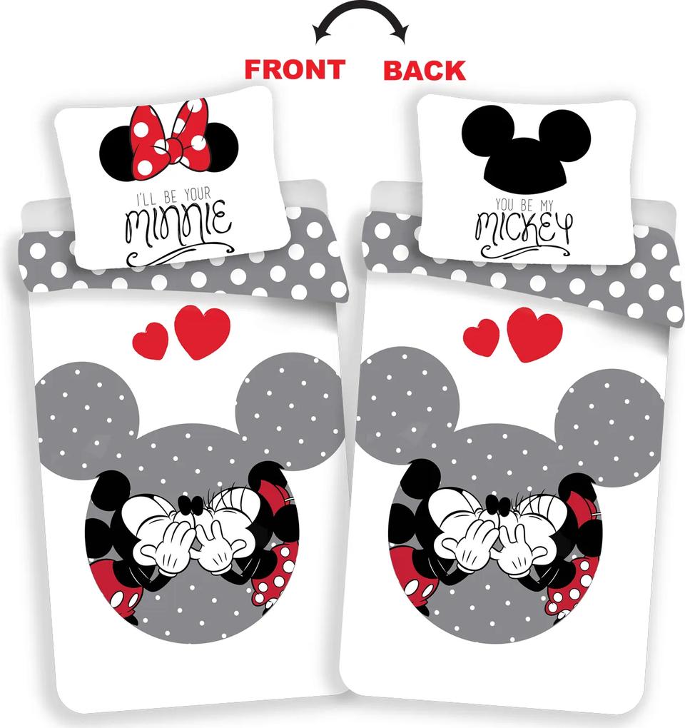 Jerry Fabrics Bavlnené obliečky Mickey a Minnie Love grey 140x200/70x90 cm