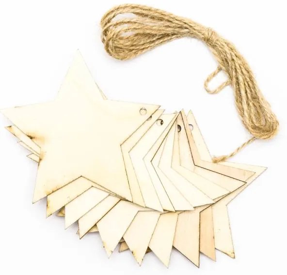 DECOLED Drevená dekorácia, hviezda, 8 cm, 10 ks v balení.