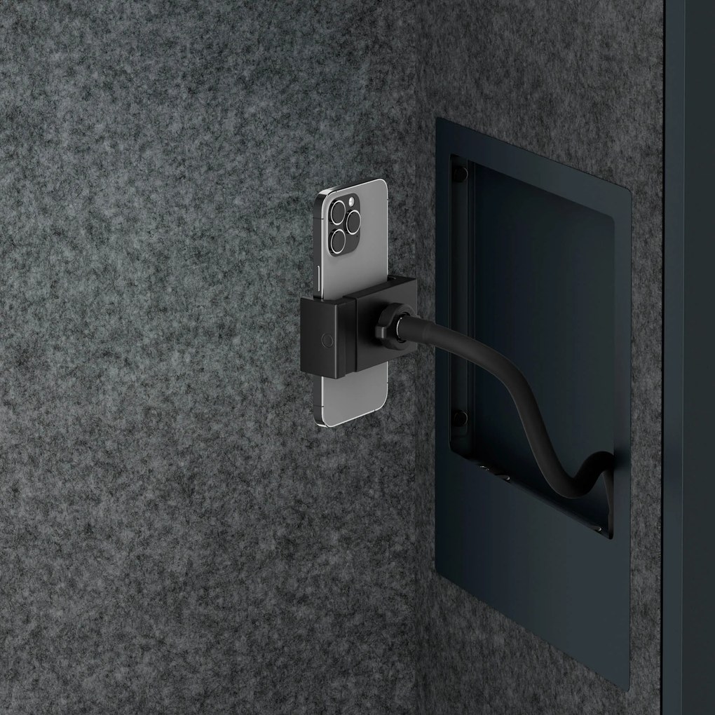 Kancelárska akustická kabína so sedadlom a portom USB-C, telo v antracitovej farbe / sedadlo v sivá farbe, 1150 mm: SALLY MentalBox