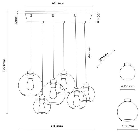TK Lighting 2164 - Luster na lanku CUBUS 6xE27/60W/230V
