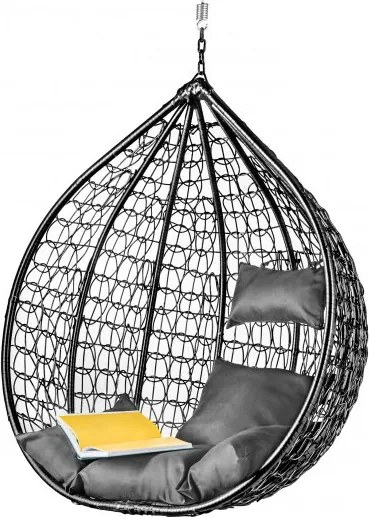 Čierne závesné kreslo KOKON bez stojanu, sivý vankúš