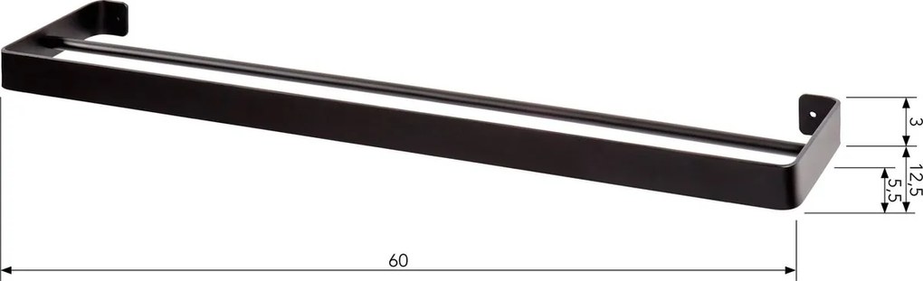 Nástenný vešiak na uteráky HANDY 60x12,5 cm, čierny