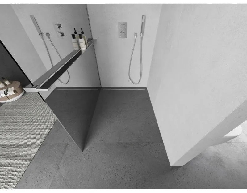 Mexen Kioto+ L, sprchová zástena Walk-In s poličkou a vešiakom 80 x 200 cm, 8mm sklo vzor zrkadlo, chrómový profil, 800-080-123-01-50