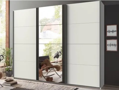 Šatníková skriňa Bern, šírka 225 cm/výška 208 cm, biela/antracitová oceľ%