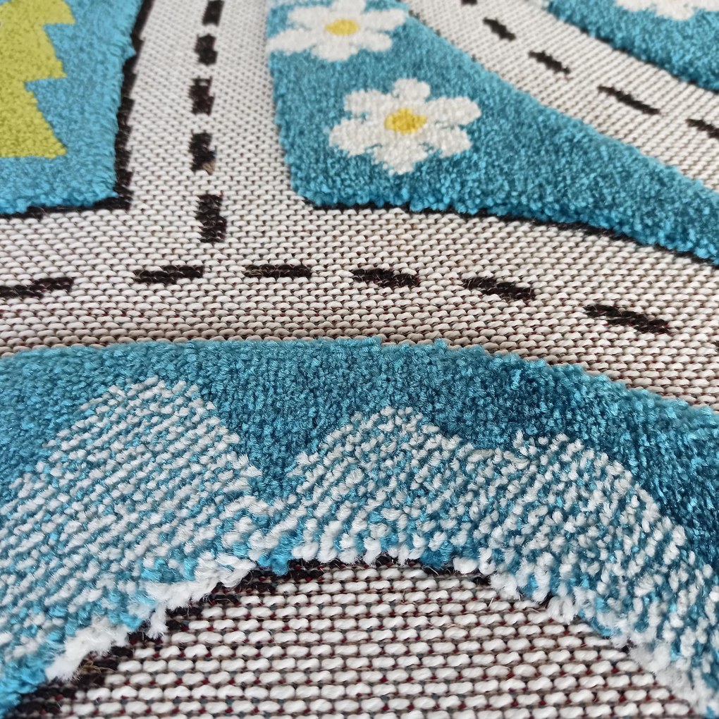 DY Modrý detský koberec s motívom mesta Color Kids 02 Rozmer: 100x150 cm