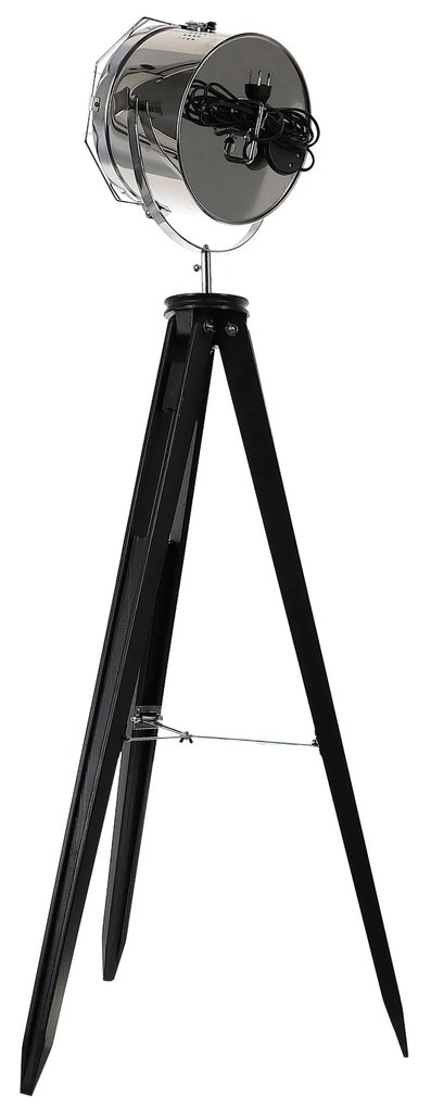 Dekorstudio Podlahová lampa TRIPOD na čiernej trojnožke s chrómovaným tienidlom 153cm