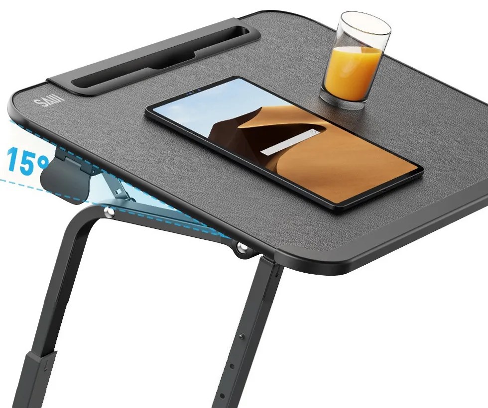 Stolík na raňajky s nastaviteľnou výškou a stojanom na tablety, čierny
