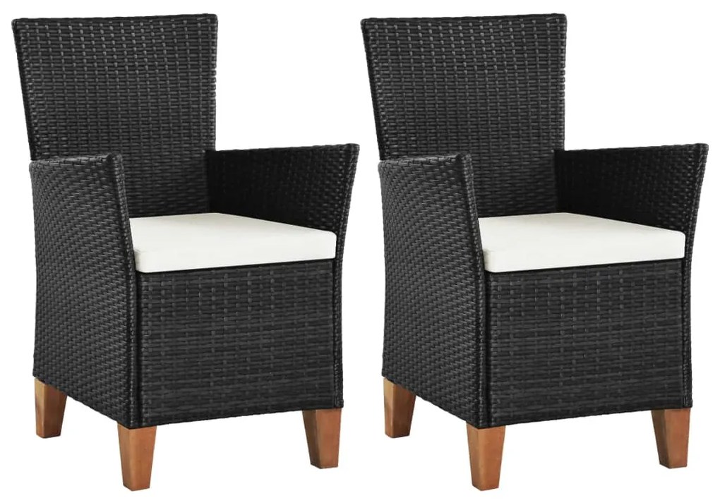 Vonkajšie stoličky s podložkami 2 ks, polyratan, čierne