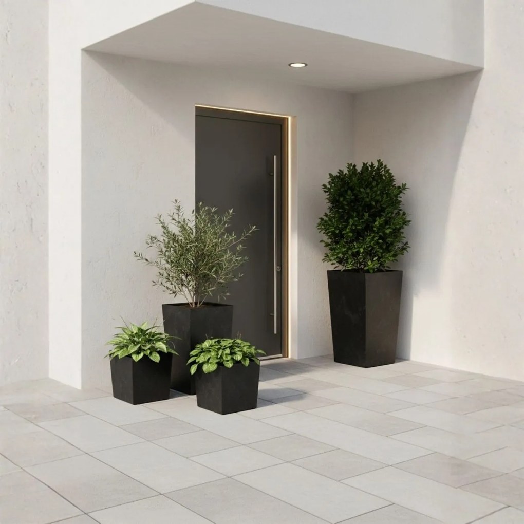 PLASTOVÝ KVETINÁČ FLORE 30,5X29,5X29,5 CM IMITÁCIA BETÓNU ČIERNA