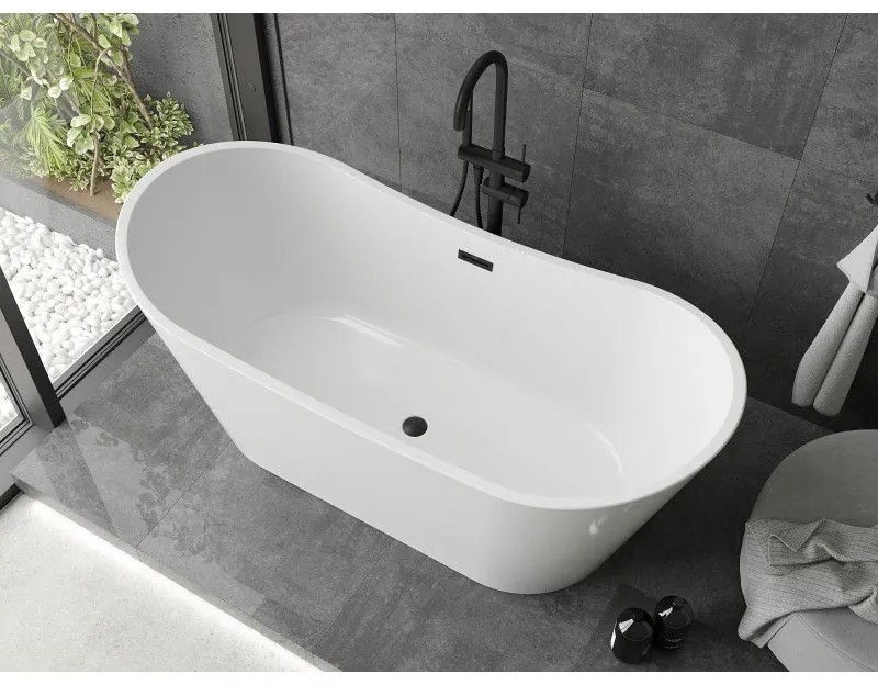 Mexen Montana, voľne stojaca vaňa 180 x 80 cm, biela, čierny matný prepad, 52011808000-70