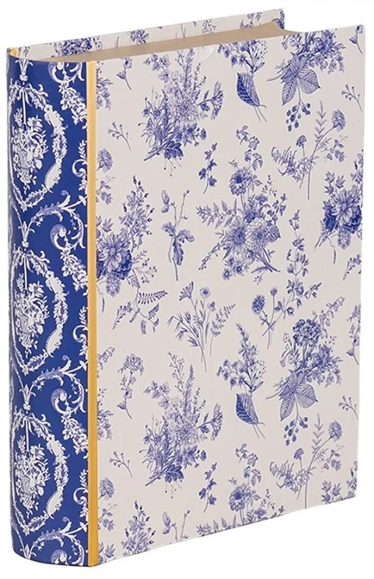 Bielo-modrý úložný box s kvetmi v tvare knihy Book Van - 17*14*5 cm