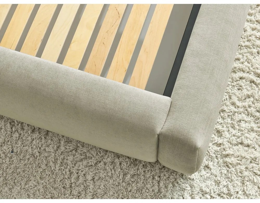 Béžová čalúnená dvojlôžková posteľ s úložným priestorom s roštom 180x200 cm Vernon – Bobochic Paris