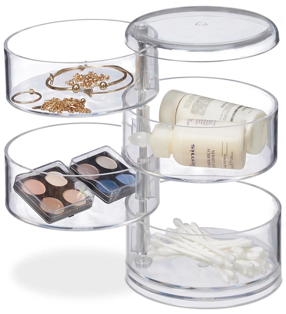 Kozmetický organizér s otočnými priehradkami RD4638, transparentný