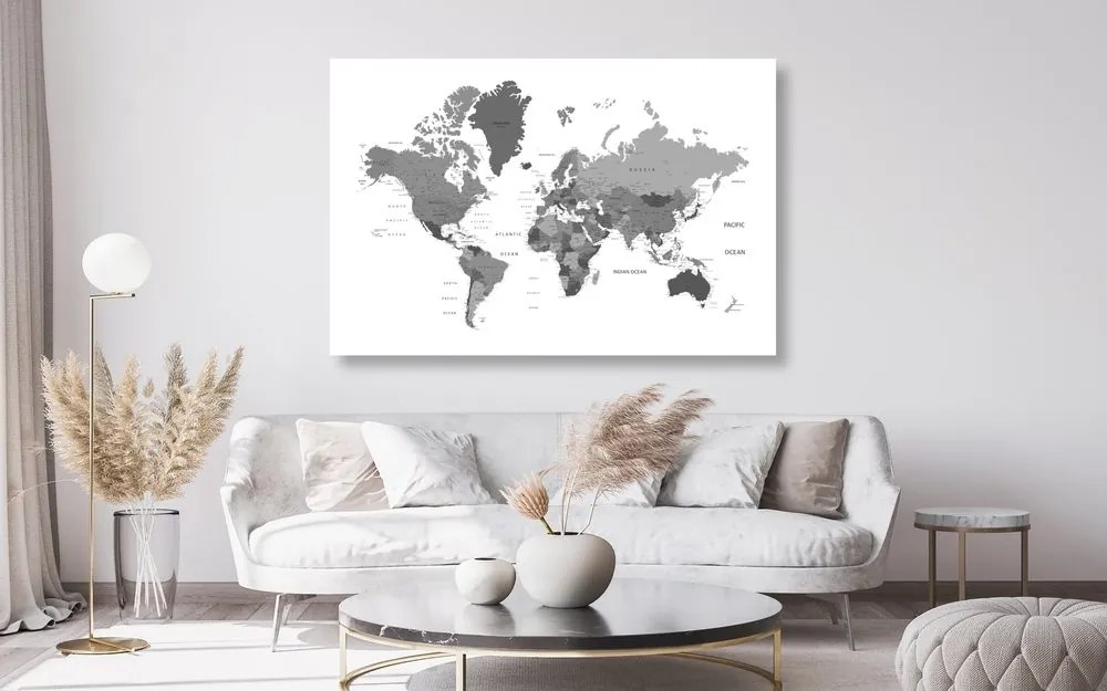 Obraz mapa sveta v čiernobielej farbe Varianta: 120x80