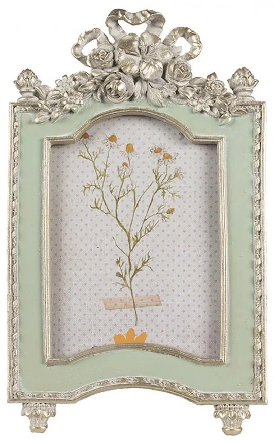 Zeleno-strieborný fotorámik zdobený mašľou - 14*2*24 cm / 10*15 cm