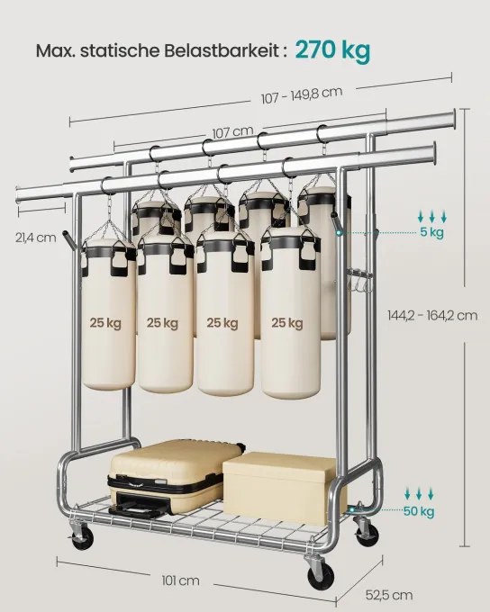 Vešiakový stojan na kolieskach HSR015E01
