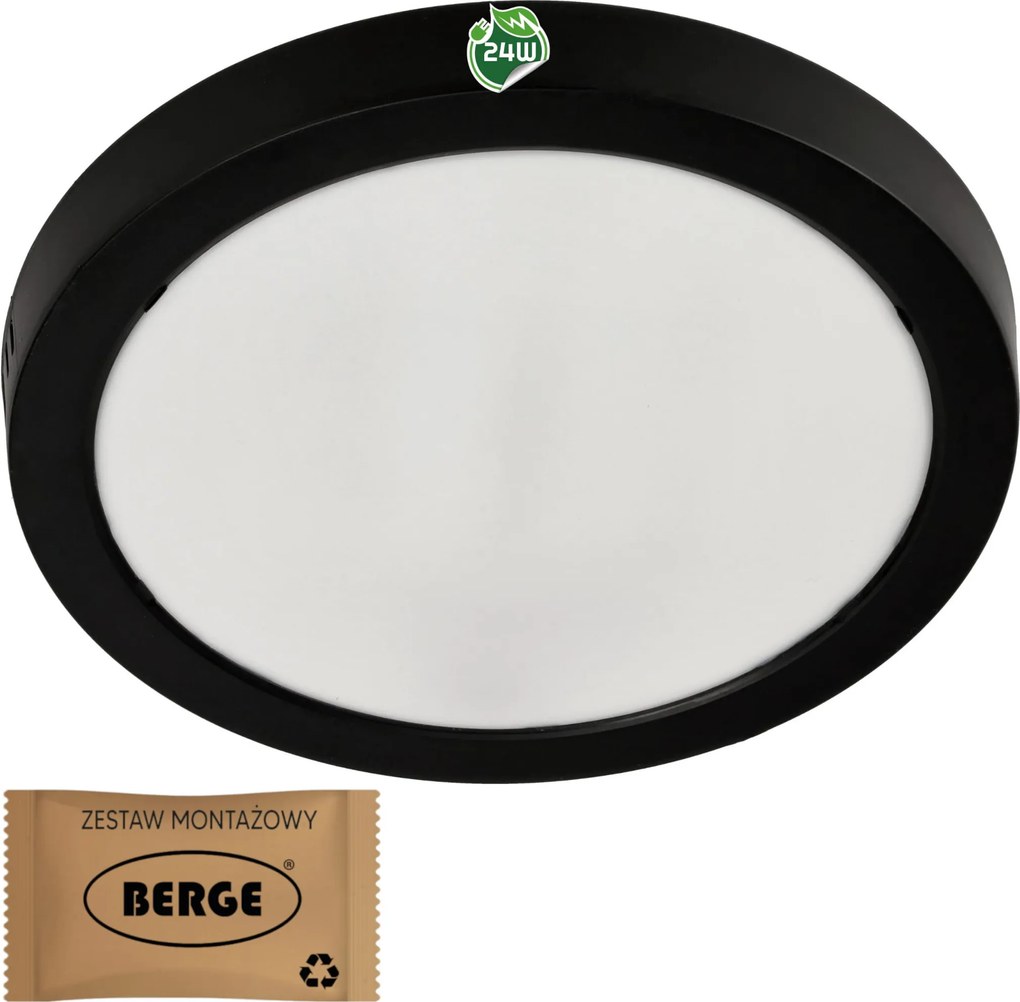 BERGE Okrúhly prisadený panel čierny 24W PC - neutrálny biely