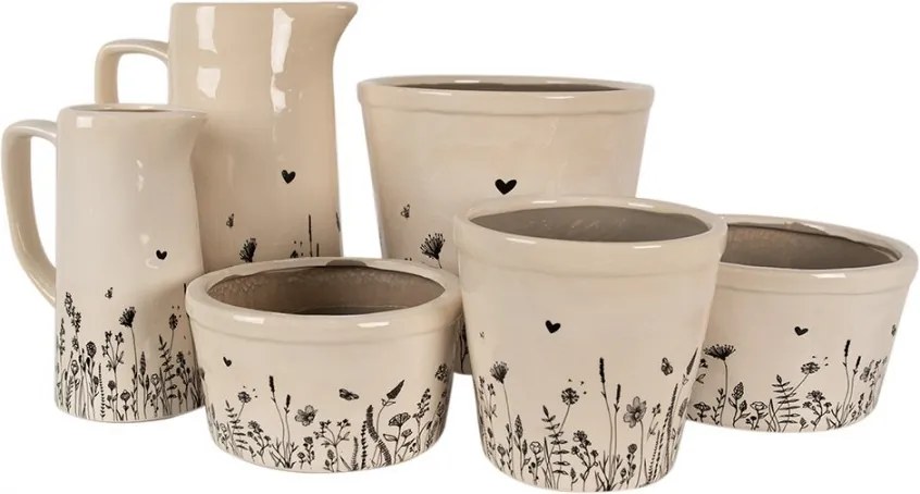 Béžový keramický obal na kvetináč s lúčnymi kvetmi Flora And Fauna M - Ø 15*14cm