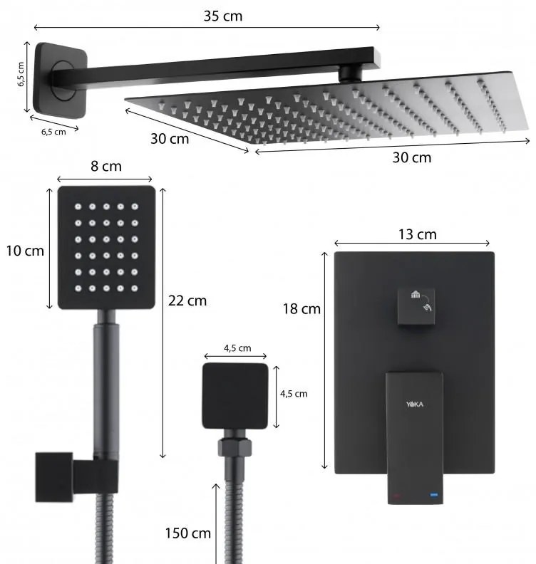 Erga Dual, podomietková sprchová súprava s dažďovou hlavicou 30x30 cm, i-BOX inštalačný systém, čierna matná, ERG-YKA-BP.DUAL30-BLK