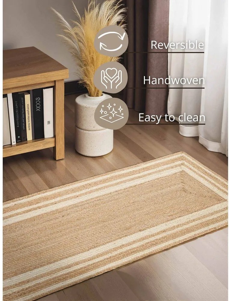 Krémovobiely/v prírodnej farbe obojstranný/ručne tkaný jutový behúň 80x250 cm Looma – Hanse Home