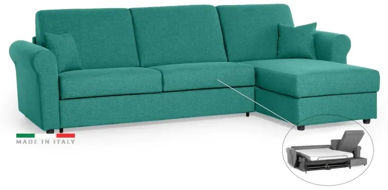 Rohová sedacia súpravana každodenné spanie SAVONA s rozkladom, tyrkysová (penelope 18), 140