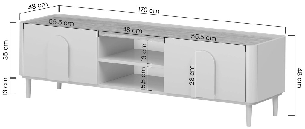 TV stolík Amilio 170 cm so zásuvkou - kašmír / olejovaný dub / úchytky kašmír