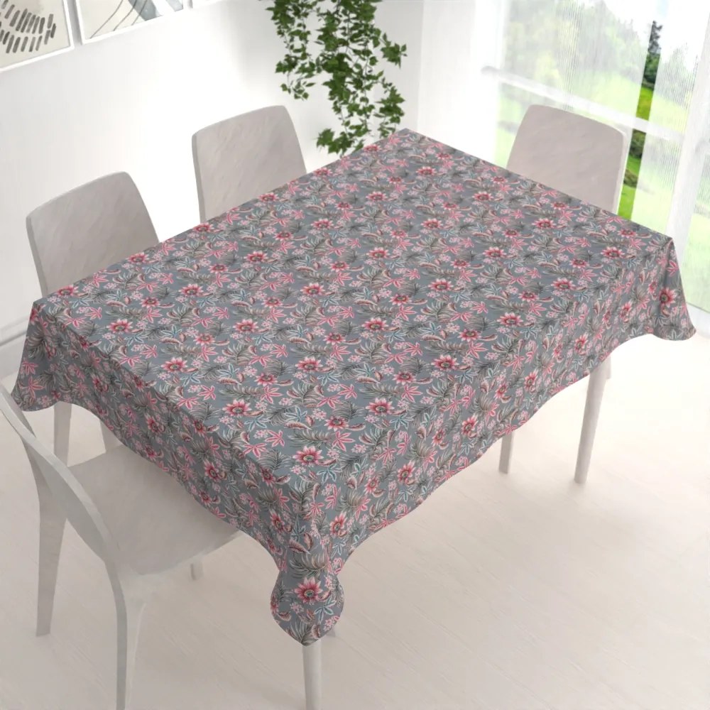 Biante Dekoračný obdĺžnikový obrus PML-043 Tropické kvety na sivom 140x160 cm