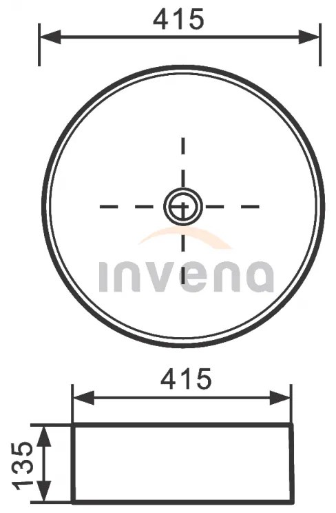 Invena Kos, keramické umývadlo na dosku 415x415x135 mm, biela lesklá, INV-CE-38-001-C