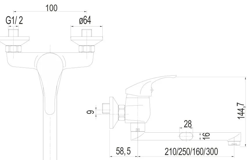 Mereo Mereo, Drezová nástenná batéria, Lila, s ramienkom plochým rovným 160 mm, chróm, MER-CBEE302A02