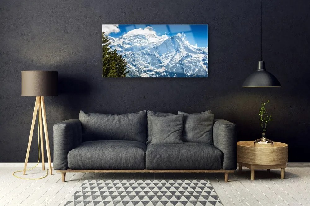 Obraz na skle Hora strom príroda 125x50 cm