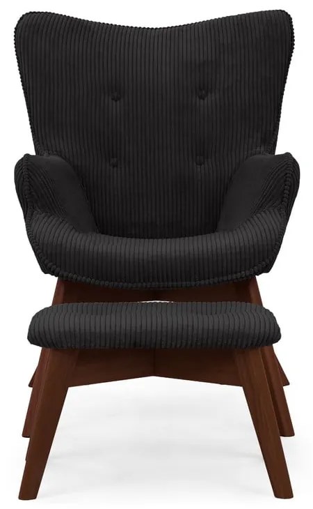 Čierne menčestrové kreslo s podnožkou Niko – Ropez