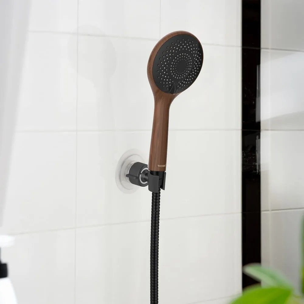 Čierny plastový držiak na sprchu bez vŕtania Libertà – Wenko