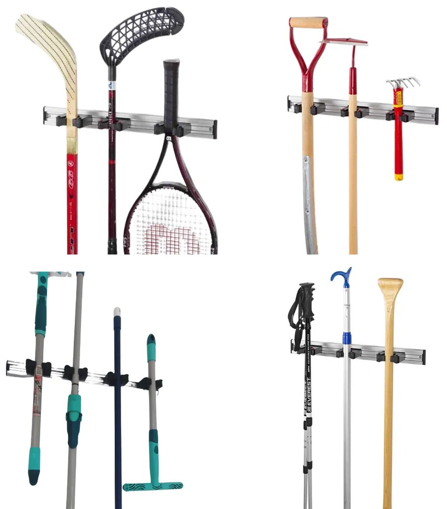 Goodhome DRŽIAK NA METLY, ZAMETAČE, METLY A MOPY, posuvný, 4 sloty RIM