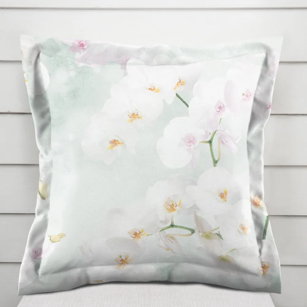 Biante Dekoračná obliečka na vankúš s lemom PM-019 Orchidey na svetlo zelenom 40 x 40 cm