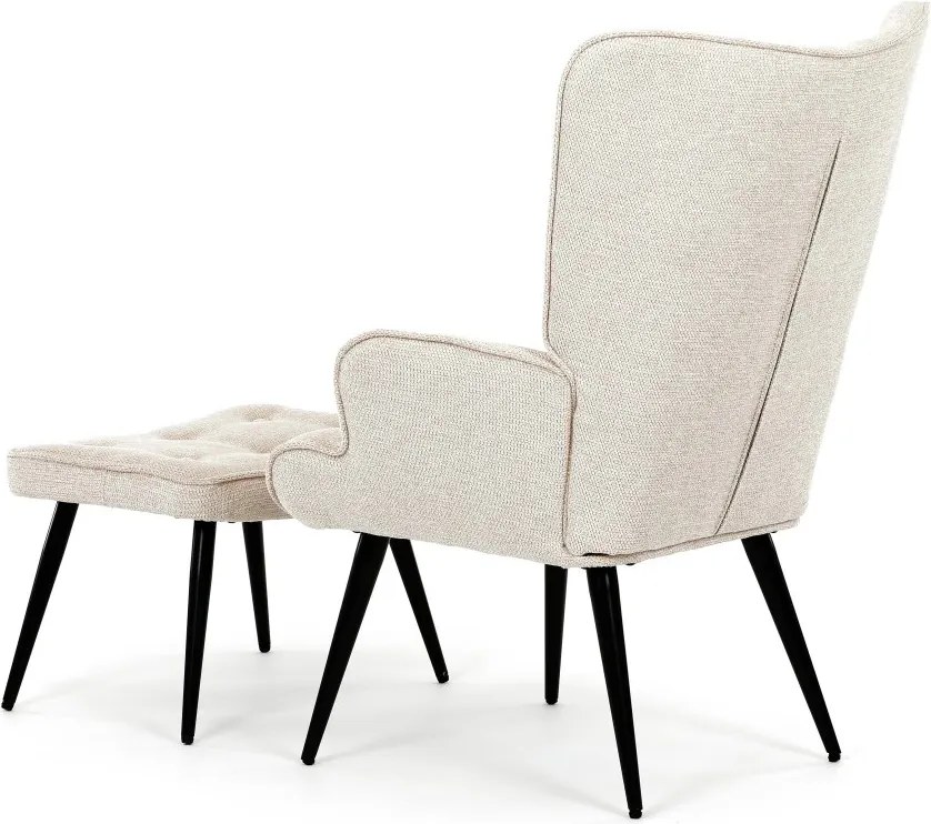 Relaxačné kreslo ušiak s taburetom ROYAL II — kov, látka, krémová