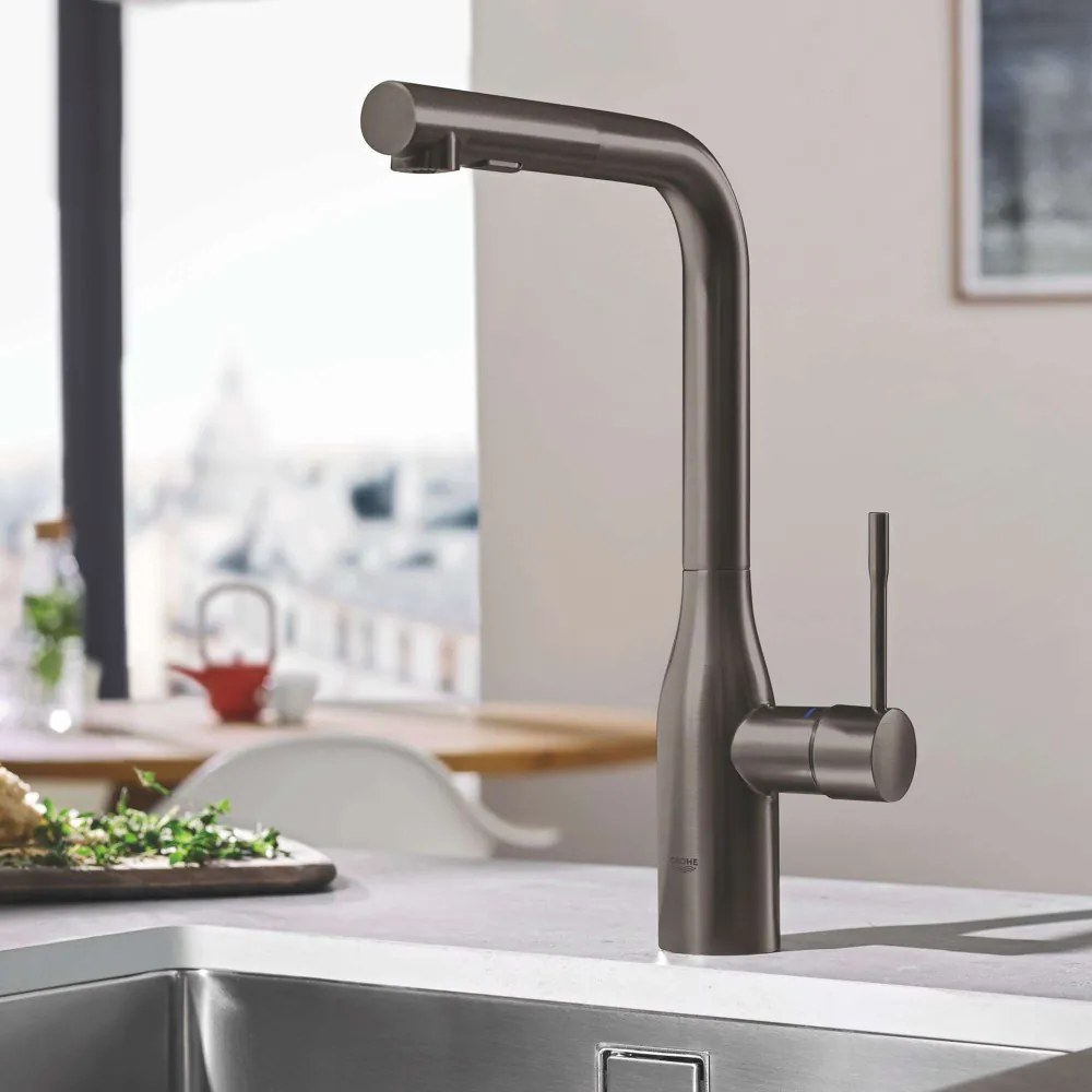 GROHE Essence páková drezová batéria s vyťažiteľnou sprškou s prepínaním, 2jet, výška výtoku 315 mm, kartáčovaný tmavý grafit, 30270AL0