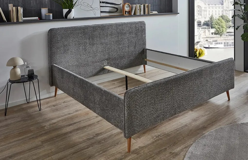 Posteľ Herning 180x200 cm, šedá štruktúrovaná látka