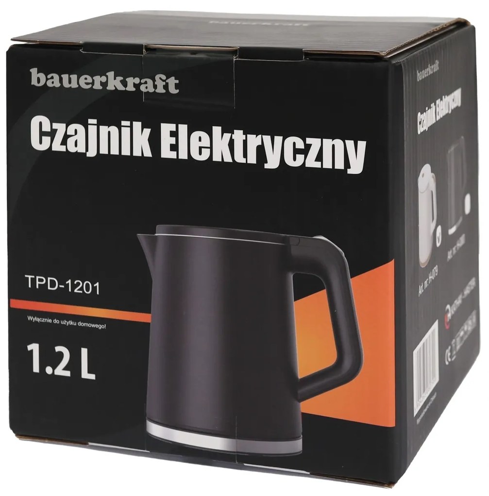 Bauerkraft Bezdrôtová cestovná rýchlovarná kanvica 1500 W 1,2 l otočná čierna