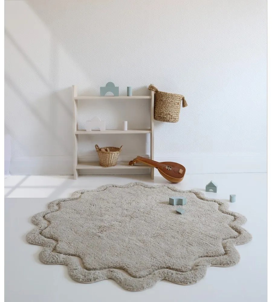 Béžový umývateľný ručne tkaný bavlnený okrúhly koberec ø 110 cm Sweet April Lin – Nattiot