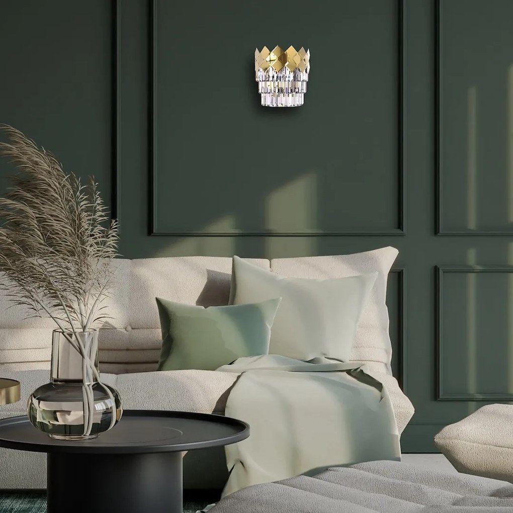 Nástenné svietidlo Carisma, 1x krištáľové/zlaté kovové tienidlo