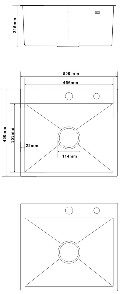 Erga HD, 1-komorový oceľový drez 500x450x210 mm, oceľová, ERG-MLS-HD5045