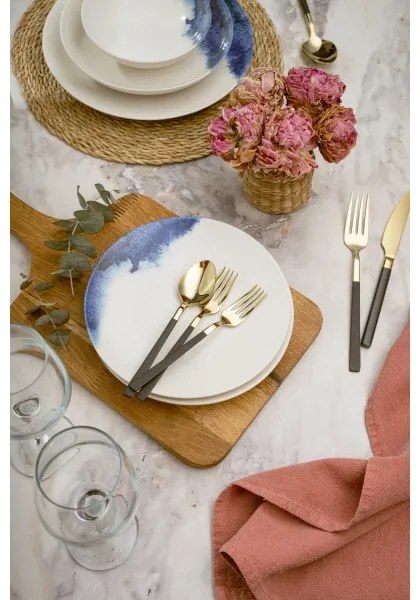 Jedálenská súprava 24 ks biela/modrá/porcelán