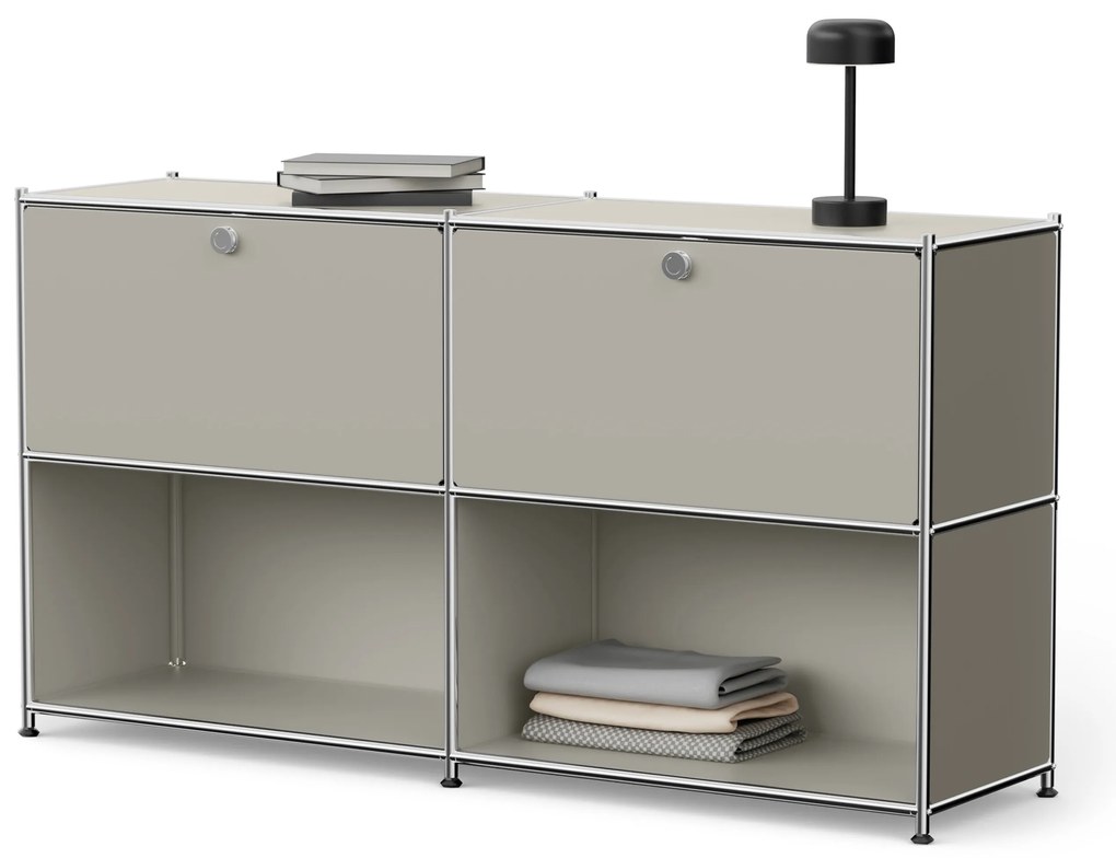 Kovový regál »CN3« s nastaviteľnými výklopnými priehradkami, svetlosivý