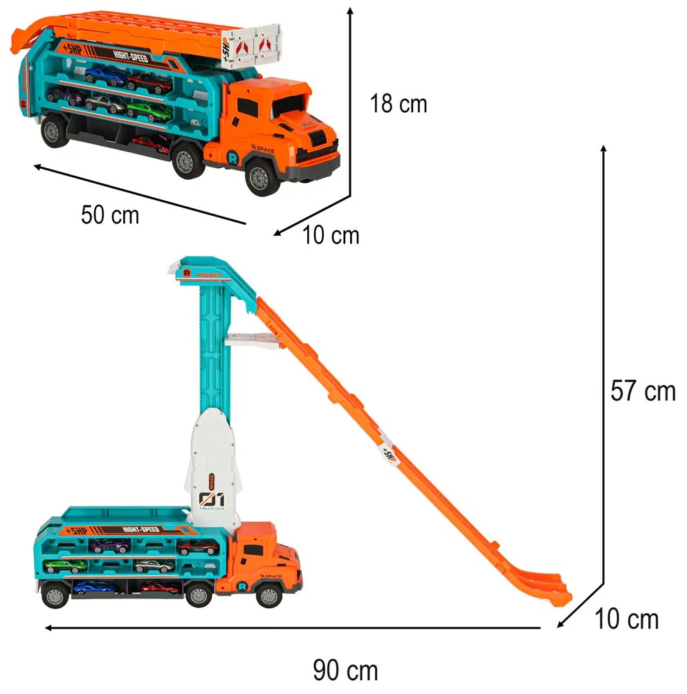 Pretekárska autodráha KIK s transportérom na 6 autíčok, oranžová